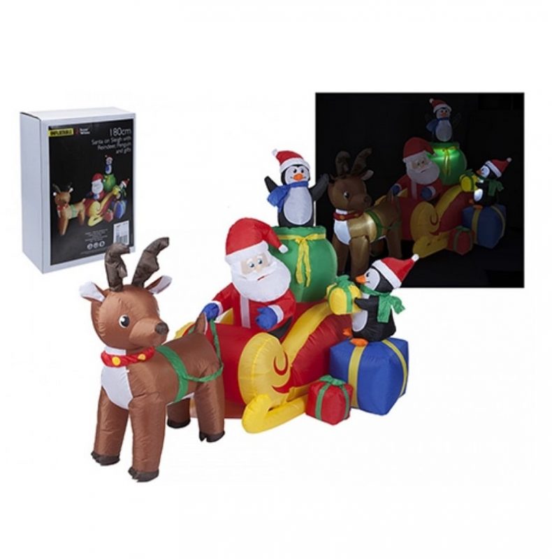 Inflatable Santa, Reindeer and Sleigh Giant Christmas Decoration